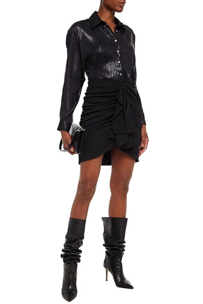 Redemption Ruched Draped Crepe Mini Skirt In Black