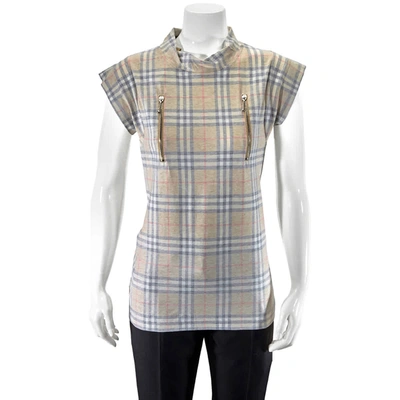 Burberry Zip Detail Vintage Check Cotton T-shirt In Yellow