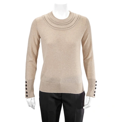Burberry Cable Knit Yoke Cashmere Sweater In Apricot Pink In Beige,pink