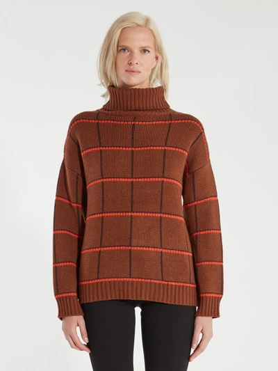 Joa J.o.a. Checked Turtleneck Sweater In Brown Plaid