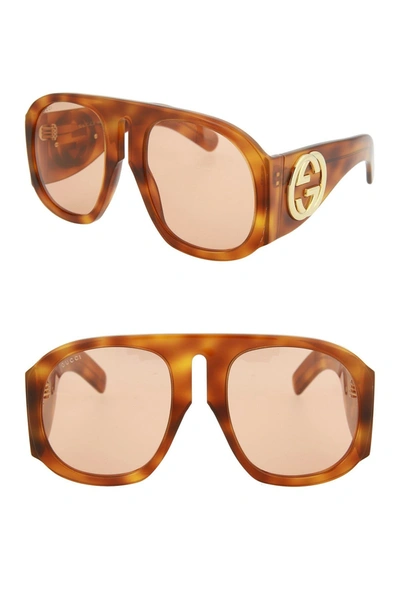 Gucci Novelty 57mm Oversized Aviator Sunglasses In Shiny Blonde Havana