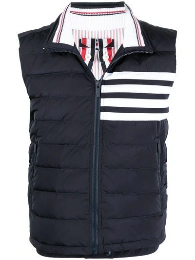 Thom Browne 4-bar Motif Puffer Gilet In Blue