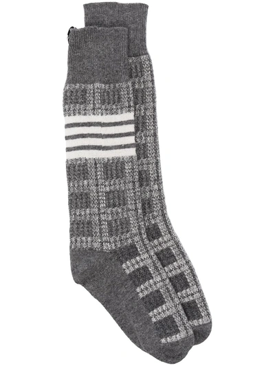 Thom Browne Grey Windowpane Check 4-bar Socks