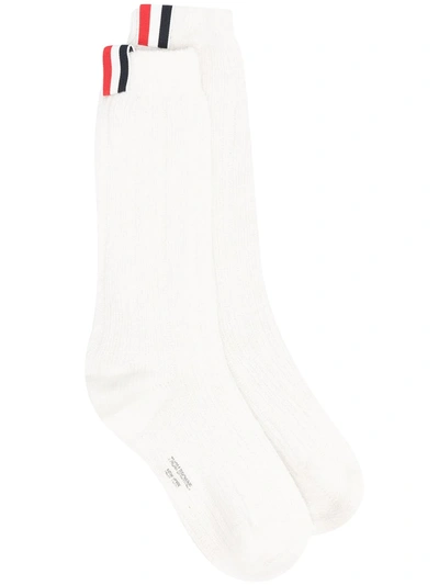 Thom Browne Rwb Stripe Knitted Socks In White