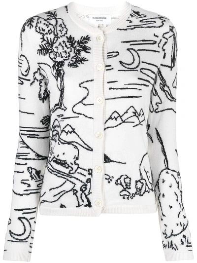 Thom Browne Patterned Intarsia-knit Cardigan In White