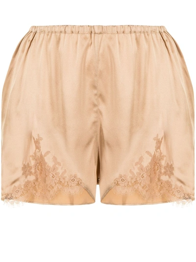 Id Sarrieri Lace-trim Silk Shorts In Gold