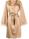 Id Sarrieri Lace-trim Silk Robe In Gold
