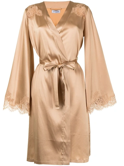 Id Sarrieri Lace-trim Silk Dressing Gown In Gold