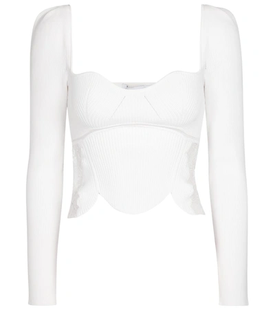 Self-portrait Lace-trimmed Ribbed-knit Top In White
