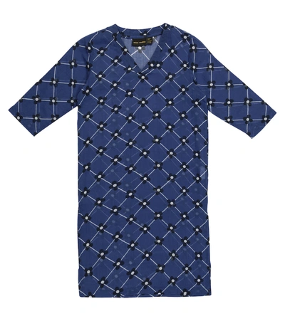 Mini Rodini Kids' Flower Check Cotton Kaftan In Blue