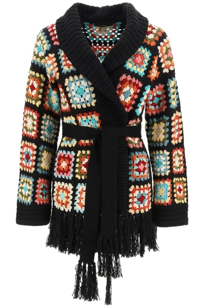 Alanui Positive Vibes Fringed Crocheted Cotton Cardigan In Black,yellow,pink,orange