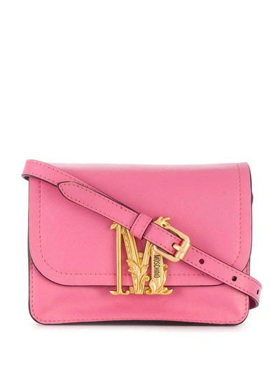 Moschino Monogram Plaque Shoulder Bag In Pink