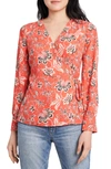 VINCE CAMUTO VINCE CAMTUO ANTIQUE FLORAL SIDE TIE LONG SLEEVE BLOUSE,195203343518
