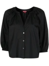 Staud Dill Puff-sleeve Button-front Top In Schwarz