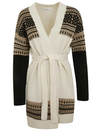 Max Mara Buona Belted Fair Isle Wool And Cashmere-blend Cardigan In Cream