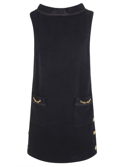 Gucci Rear Zip Embellished Sleeveless Dress In Black