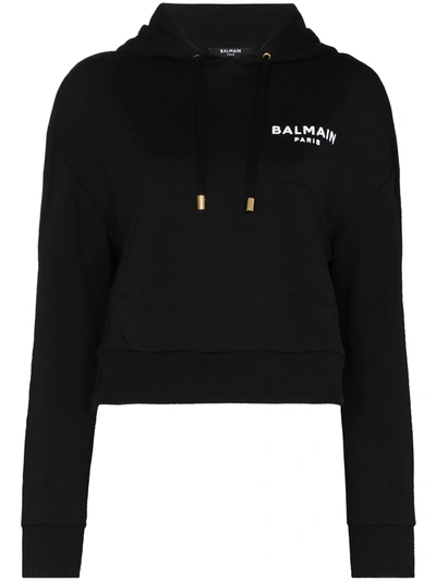 Balmain Logo印花连帽卫衣 In Schwarz