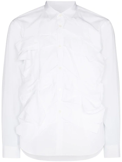 Comme Des Garçons Homme Deux Ruffled Front Long Sleeve Shirt In Weiss