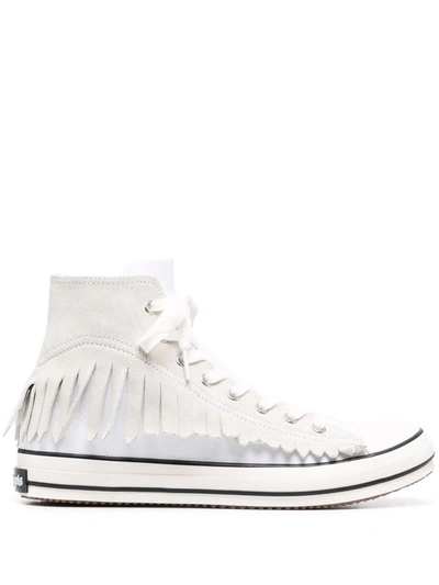Palm Angels Men's Fringe Knit Sock High-top Sneakers In White