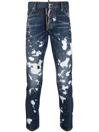 Dsquared2 Paint-splatter Straight-leg Jeans In Blau
