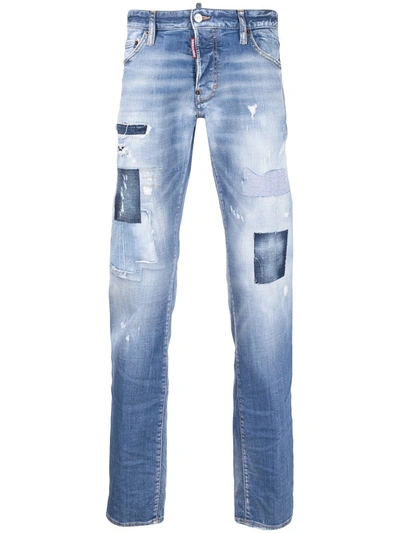 Dsquared2 Distressed Stonewashed Bootcut Jeans In Blau