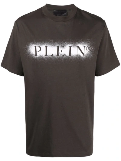 Philipp Plein Spray-effect Logo T-shirt In Braun