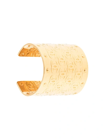 Pre-owned Chanel 1996 Cc Embossed Cuff In Gold