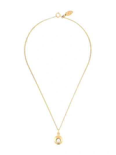 Pre-owned Chanel 1990s Rhinestone Pendant Necklace In Gold