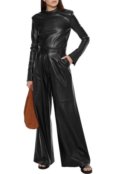 Stand Studio Freya Faux Leather Top In Black