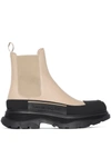 Alexander Mcqueen Black And Neutral Tread Slick Leather Chelsea Boots In Nude