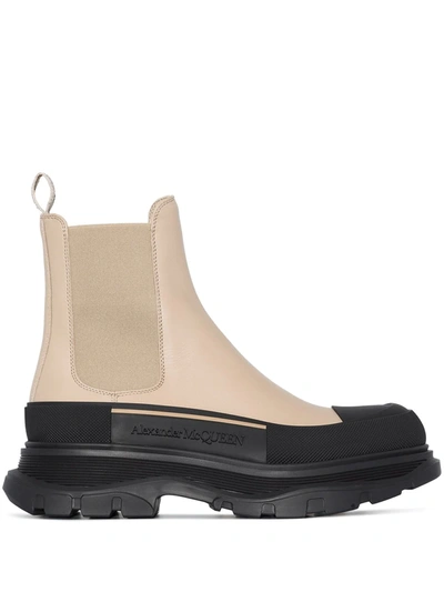Alexander Mcqueen Black And Neutral Tread Slick Leather Chelsea Boots In Nude