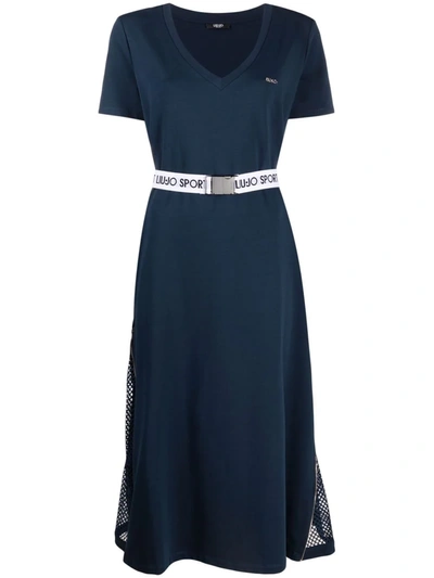 Liu •jo Mesh-slit T-shirt Dress In 蓝色