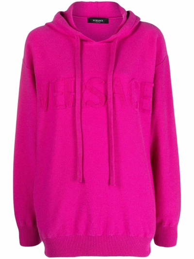 Versace Tonal Logo Wool & Cashmere Hoodie In Fuchsia