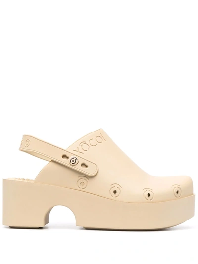 Xocoi Logo-embossed Slingback Platform Clogs In Beige