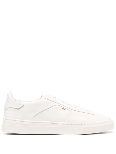 Santoni White Embroidered Low Top Leather Sneakers