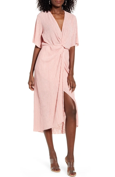 All In Favor Dolman Plissé Midi Dress In Blush