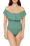 La Blanca Swimwear La Blanca Off The Shoulder One-piece Swimsuit In Green