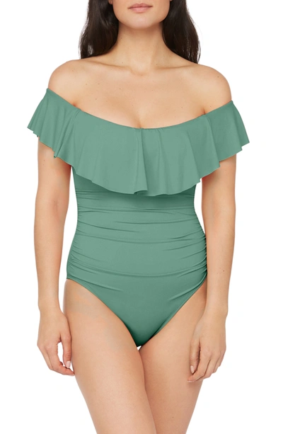 La Blanca Swimwear La Blanca Off The Shoulder One-piece Swimsuit In Green