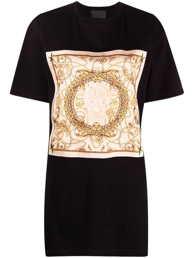 Philipp Plein New Baroque Print T-shirt Dress In Schwarz