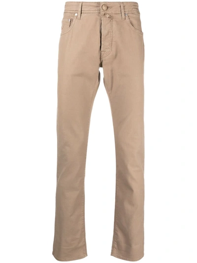 Jacob Cohen Logo-patch Straight-leg Trousers In Nude