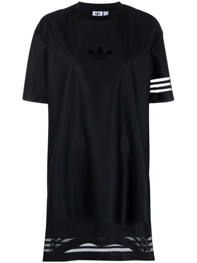 Adidas Originals 透明效果三条纹t恤式连衣裙 In Schwarz
