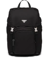 Prada Logo-plaque Multi-pocket Backpack In Schwarz