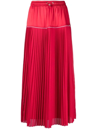 Liu •jo Pleated Drawstring Mesh Midi Skirt In Rot