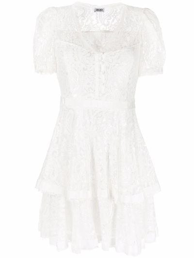 Liu •jo Lace Flared Mini Dress In Weiss