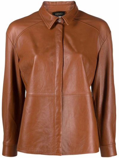 Liu •jo Long-sleeve Leather Shirt In Braun