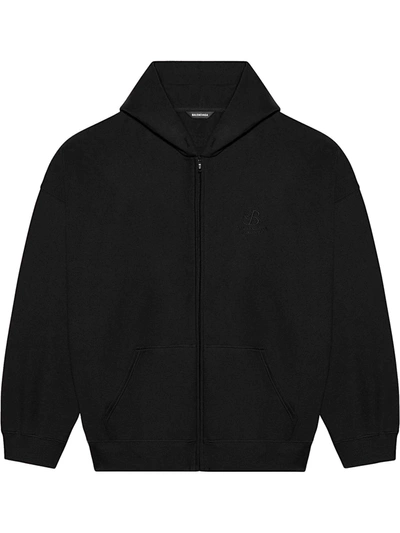 Balenciaga Cotton Fleece Zip Sweatshirt Hoodie In Black