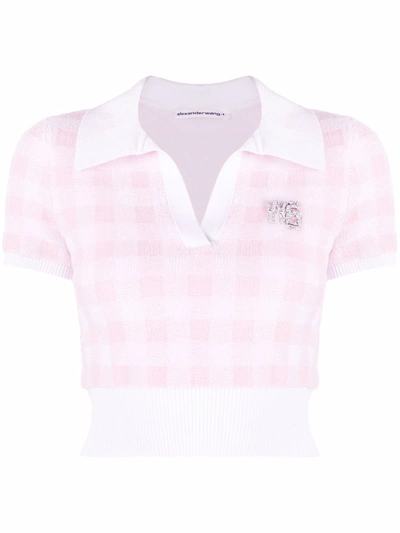 Alexander Wang T Gingham-check Cropped Top In Pink