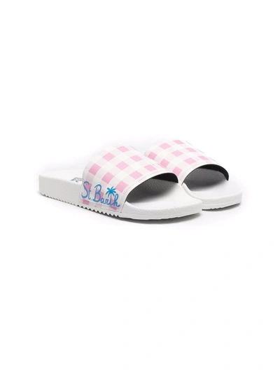 Mc2 Saint Barth Teen Check-print Flat Slides In 粉色