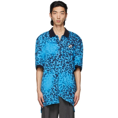 We11 Done Blue Leopard All Over Polo In Neon Blue