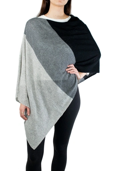 Portolano Colorblock Asymmetrical Hem Poncho In Black Grey Combo